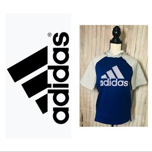 👟ADIDAS Short Sleeve Hoodie XS Grey/Blue
